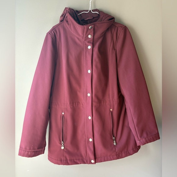 Liz Claiborne, size L, Women’s Burgundy Puffer Jacket, waffle hood and elbow - Picture 1 of 10